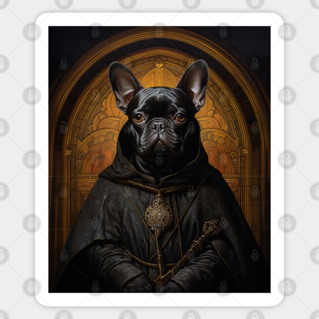 Pious French Bulldog - Medieval French Monk Sticker by HUH? Designs